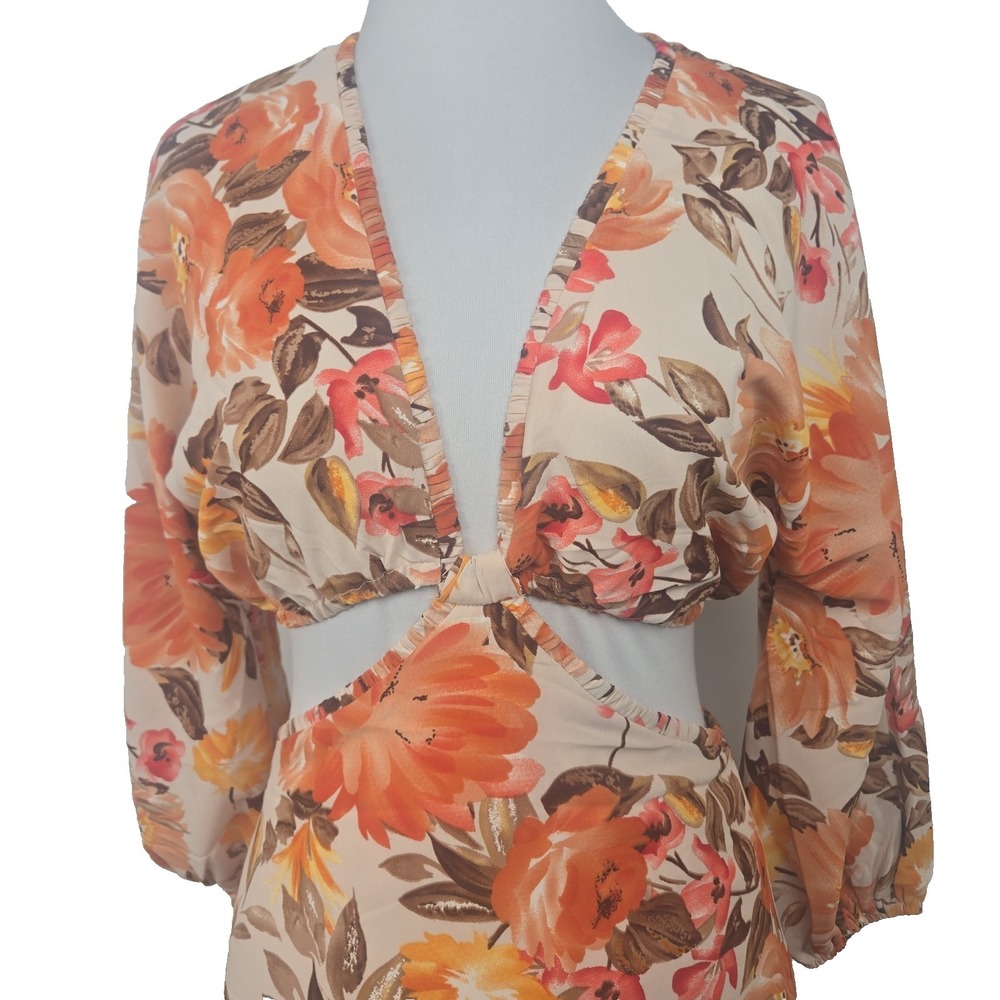 Fortunate One Floral Chiffon V-neck Cutout Resort Dress Outfit Size XS New
